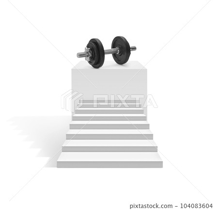 black dumbbell on stairway to success. exercise concept black dumbbell on stairway to success. exercise concept 104083604