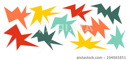 Colorful sharp asymmetric shapes set. Abstract geometric edgy elements collection. Irregular angular forms for banners, collages, posters, stickers, decoration. Design bundle vector.  104083851