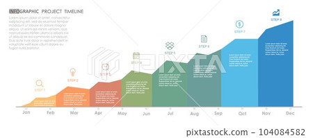 project timeline diagram Infographic template for business. 12 Months modern Timeline diagram calendar with presentation vector infographic. 104084582