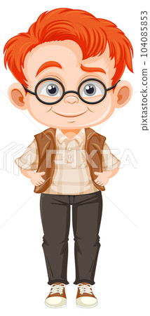 Cute nerdy boy cartoon character 104085853
