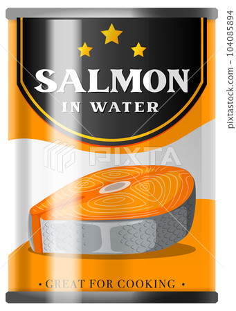 Salmon in water food can vector 104085894