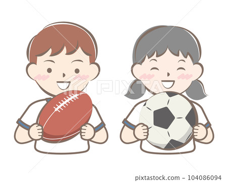Children with balls soccer rugby Children with balls soccer rugby 104086094