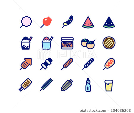 在集市上出售的食品和飲料的矢量圖標集 104086208
