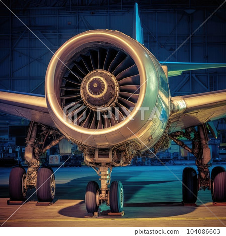 Engine aircraft modern aircraft turbine cross section with different equpment, parts, components. Plane turbine blades. AI Generation 104086603