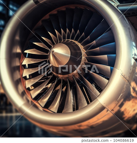 Engine aircraft modern aircraft turbine cross section with different equpment, parts, components. Plane turbine blades. AI Generation Engine aircraft modern aircraft turbine cross section with different equpment, parts, components. Plane turbine blades. AI Generation 104086619