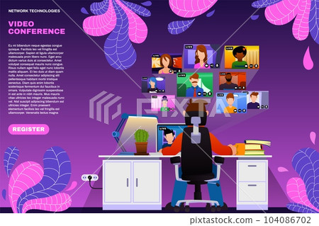 Online webinar landing page. Video conference call. Digital office communication for business group. Internet chat or teachers computer course. Website interface design. Vector isometric background 104086702