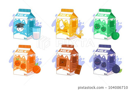 Kawaii milk drink. Cute chocolate box with - Stock Illustration  [104086710] - PIXTA