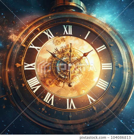 Design composed of chronometer dial and abstract design elements as a metaphor on the subject of technology, science, passage of time, past, present and future 104086813