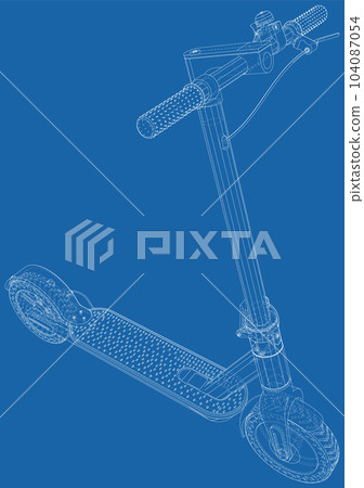 E-Scooter. Isolated wire-frame line. Vector rendering of 3d E-Scooter. Isolated wire-frame line. Vector rendering of 3d 104087054