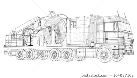 Coiled tubing machine technical wire-frame. EPS10 format. Vector created of 3d Coiled tubing machine technical wire-frame. EPS10 format. Vector created of 3d 104087102