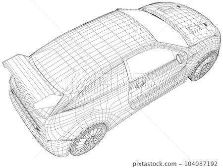 Car. Isolated wire-frame line on backround. Vector rendering of 3d Car. Isolated wire-frame line on backround. Vector rendering of 3d 104087192