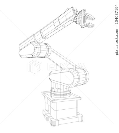 Industrial Robotic Arm Hand isolated on white. Technical wire-frame. Vector rendering of 3d Industrial Robotic Arm Hand isolated on white. Technical wire-frame. Vector rendering of 3d 104087194