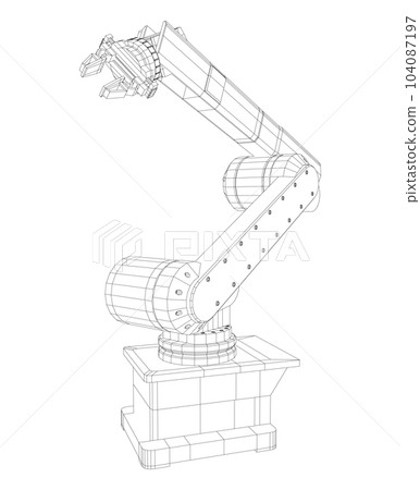 Robot industrial machinery. Technical illustration wire-frame. 3d technology. Robot industrial machinery. Technical illustration wire-frame. 3d technology. 104087197