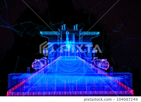 Abstract line and point Gas carrier LNG. Polygonal low poly background with connecting dots and lines 104087249