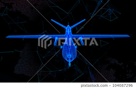 Military Drone wire-frame polygonal lines. Digital technology visualization military aerial drone 104087296