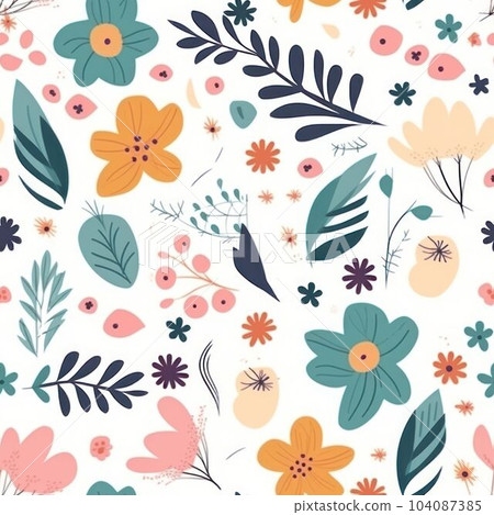 Floral seamless patterns design for paper, fabric, wallpaper Created with Generative AI technology. 104087385
