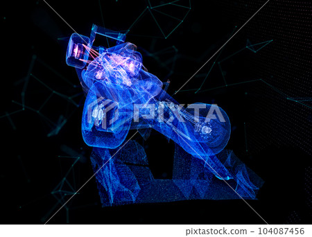 Glowing blue light 3d model Formula with lines, dots and particles 104087456