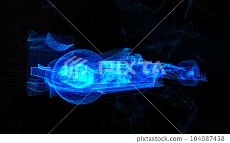 Particles formation Car virtual model. Digital car technology visualization of 3d Particles formation Car virtual model. Digital car technology visualization of 3d 104087458