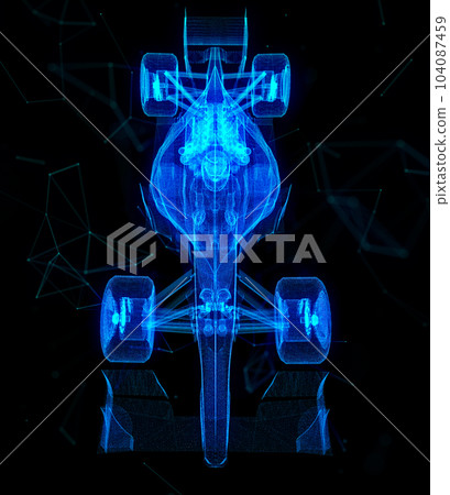 Car. Glow points, line and mesh formation of 3d Model Formula Car. Glow points, line and mesh formation of 3d Model Formula 104087459