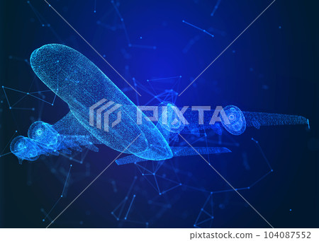 Travel plane on blue dark background. Airplane digital with line,dot. future air transport concept 104087552
