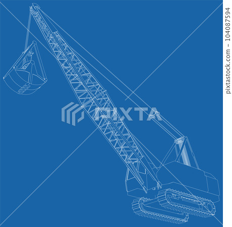 Mining machine. The machine of quarry mining works. Wire-frame outline Mining machine. The machine of quarry mining works. Wire-frame outline 104087594