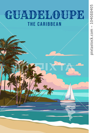 Guadeloupe Travel poster tropical island resort vintage 104088405