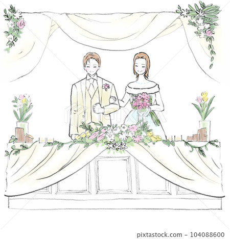 婚禮主桌和新郎新娘插畫 104088600