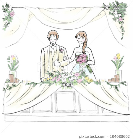 wedding main table and bride and groom illustration wedding main table and bride and groom illustration 104088602