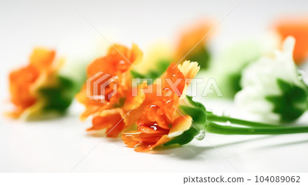 Festive composition for the National Day of India, Independence Day, orange marigold flowers, white background 104089062