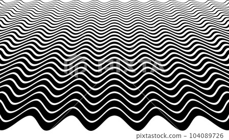 Wavy Lines Halftone Pattern in Diminishing Perspective View. Abstract Black and White Textured Background. Vector Art. Wavy Lines Halftone Pattern in Diminishing Perspective View. Abstract Black and White Textured Background. Vector Art. 104089726