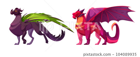 Magic fantasy dragon set for fairy game cartoon Magic fantasy dragon set for fairy game cartoon 104089935
