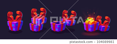 Cartoon set of open and closed gift box Cartoon set of open and closed gift box 104089981