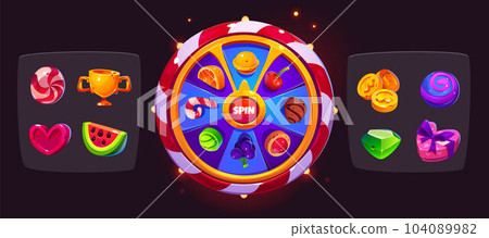 Game spin wheel and set of prize icons 104089982