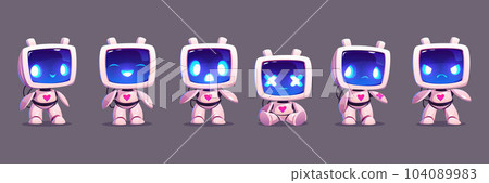 Cartoon set of robots with different emotions 104089983