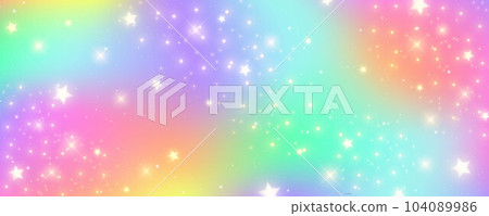 Rainbow pastel background with stars. Unicorn glitter galaxy. Abstract fantasy space. Holographic iridescent design with sparkles. Vector cosmic bg. Rainbow pastel background with stars. Unicorn glitter galaxy. Abstract fantasy space. Holographic iridescent design with sparkles. Vector cosmic bg. 104089986