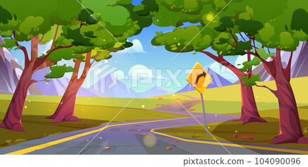 Mountain road pathway in forest vector landscape Mountain road pathway in forest vector landscape 104090096