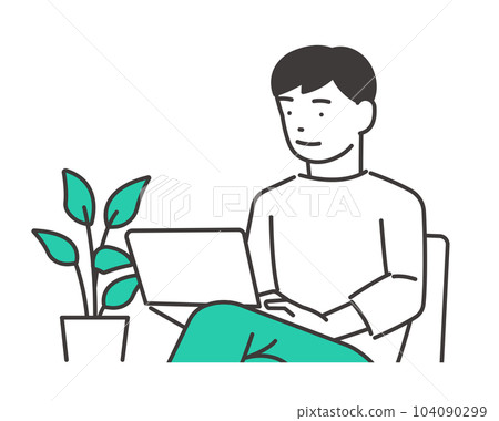 坐在沙發上觸摸電腦的男人矢量插畫素材/學習/資格 坐在沙發上觸摸電腦的男人矢量插畫素材/學習/資格 104090299