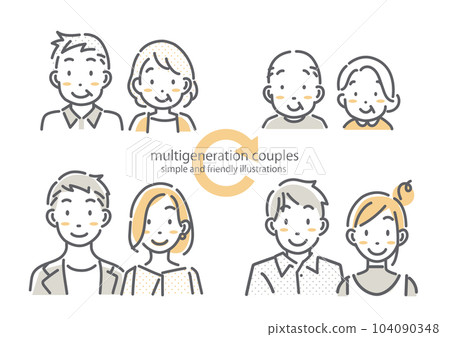 Illustration set of couples of various generations Simple and stylish line drawing illustrations Illustration set of couples of various generations Simple and stylish line drawing illustrations 104090348
