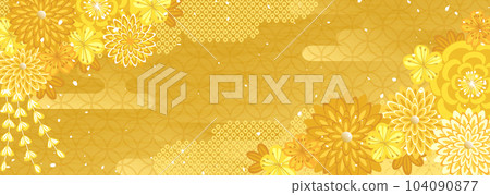 Vector background material with Japanese-style floral patterns like kimono and kanzashi 104090877