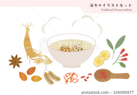 Illustration set of herbal tea and herbal medicine material Illustration set of herbal tea and herbal medicine material 104090977