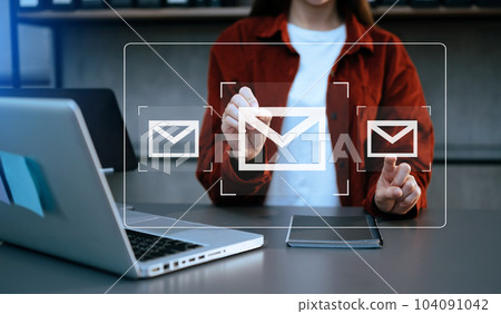 Woman hands using Laptop, tablet typing on keyboard and surfing the internet with email icon, email marketing concept, send e-mail or newsletter, online working internet network technology... Woman hands using Laptop, tablet typing on keyboard and surfing the internet with email icon, email marketing concept, send e-mail or newsletter, online working internet network technology... 104091042