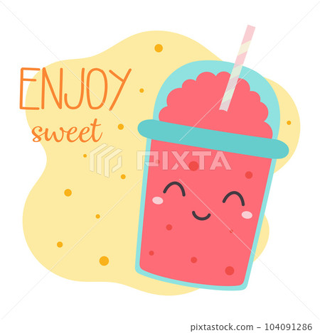 summer card with cute cartoon cold drink character summer card with cute cartoon cold drink character 104091286
