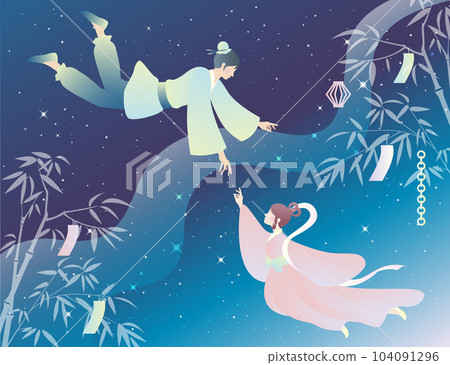 Background illustration material of Orihime and Hikoboshi meeting on the night of Tanabata Summer Tanabata festival Milky Way Tanabata decoration Background illustration material of Orihime and Hikoboshi meeting on the night of Tanabata Summer Tanabata festival Milky Way Tanabata decoration 104091296