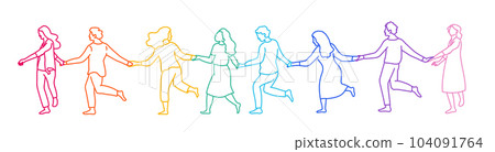 Running people holding hands. Running people holding hands. 104091764