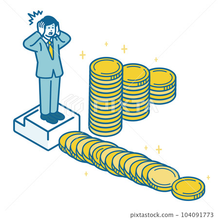 A man who is shocked when the accumulated coins fall down 104091773