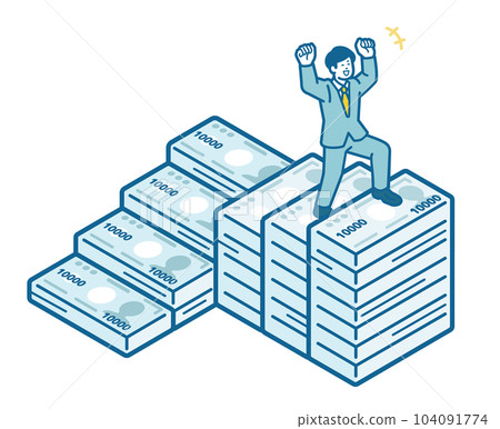 A man climbing the stairs of a banknote A man climbing the stairs of a banknote 104091774