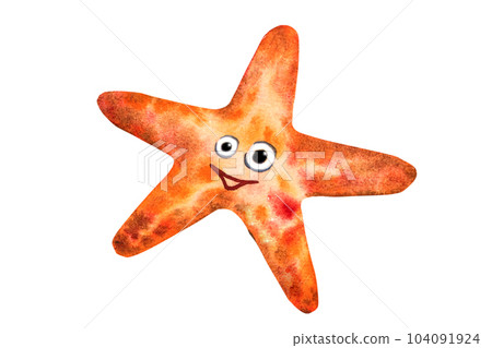 Watercolor illustration of a cartoon starfish. drawing 104091924