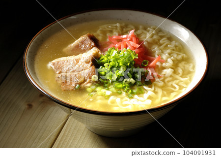 Okinawa soba with pork belly, plenty of small green onions and pickled ginger 104091931