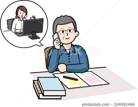 A senior man receiving an operator's explanation on the phone A senior man receiving an operator's explanation on the phone 104092466
