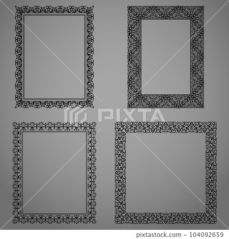 Set of decorative frames Elegant vector element for design in Eastern style, place for text. Floral black and gray borders. Lace illustration for invitations and greeting cards 104092659